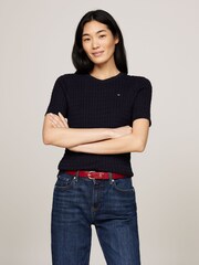 Tommy Hilfiger Blue Cotton Cable Crew Neck Sweater - Image 1 of 5