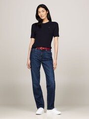 Tommy Hilfiger Blue Cotton Cable Crew Neck Sweater - Image 2 of 5