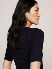 Tommy Hilfiger Blue Cotton Cable Crew Neck Sweater - Image 3 of 5