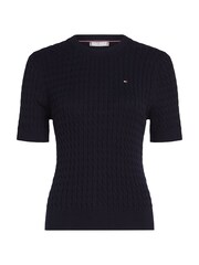 Tommy Hilfiger Blue Cotton Cable Crew Neck Sweater - Image 5 of 5
