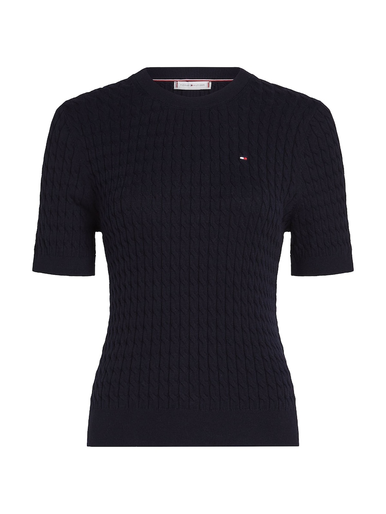 Tommy Hilfiger Blue Cotton Cable Crew Neck Sweater - Image 5 of 5