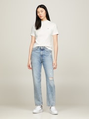 Tommy Hilfiger White Slim Fit Cody Cropped Mock Neck 100% Cotton T-Shirt - Image 1 of 2