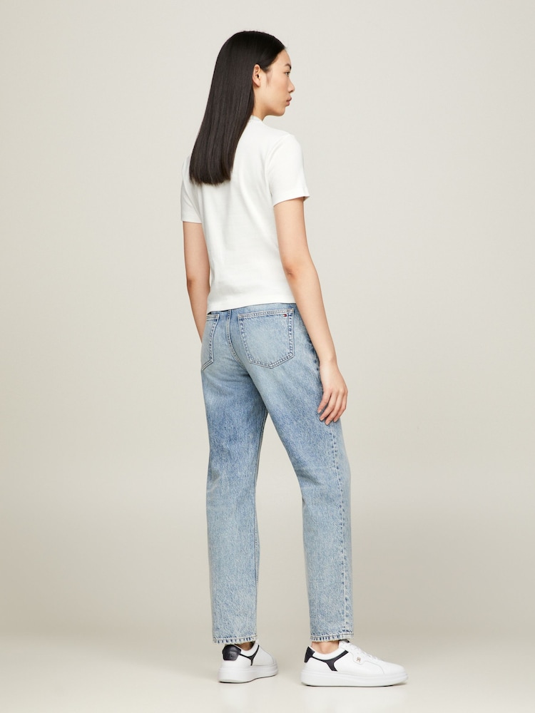 Tommy Hilfiger White Slim Fit Cody Cropped Mock Neck 100% Cotton T-Shirt - Image 2 of 2 Tommy Hilfiger White Slim Fit Cody Cropped Mock Neck 100% Cotton T-Shirt - Image 2 of 2