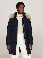 Tommy Hilfiger Blue Heritage Down Tyra Coat With Faux Fur - Image 1 of 5
