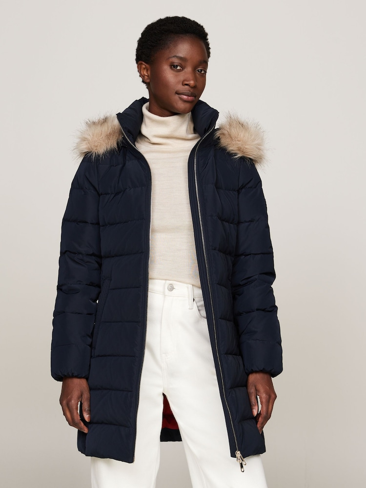 Tommy Hilfiger Blue Heritage Down Tyra Coat With Faux Fur - Image 1 of 5