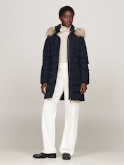 Tommy Hilfiger Blue Heritage Down Tyra Coat With Faux Fur - Image 2 of 5