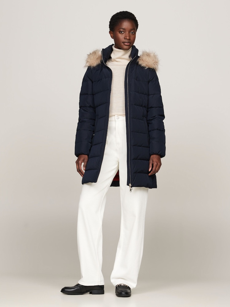 Tommy Hilfiger Blue Heritage Down Tyra Coat With Faux Fur - Image 2 of 5
