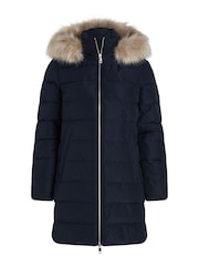 Tommy Hilfiger Blue Heritage Down Tyra Coat With Faux Fur - Image 5 of 5