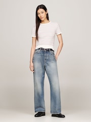 Tommy Hilfiger T-Shirt mit feinem Zopfmuster und Ministreifen - Bild 2 von 5