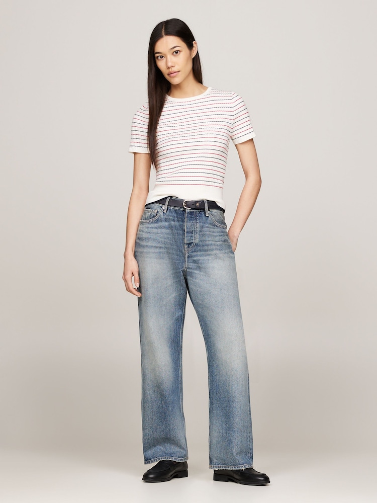 Tommy Hilfiger T-Shirt mit feinem Zopfmuster und Ministreifen - Bild 2 von 5