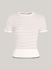 Tommy Hilfiger T-Shirt mit feinem Zopfmuster und Ministreifen - Bild 5 von 5