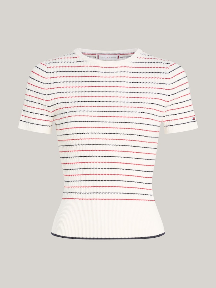 Tommy Hilfiger T-Shirt mit feinem Zopfmuster und Ministreifen - Bild 5 von 5