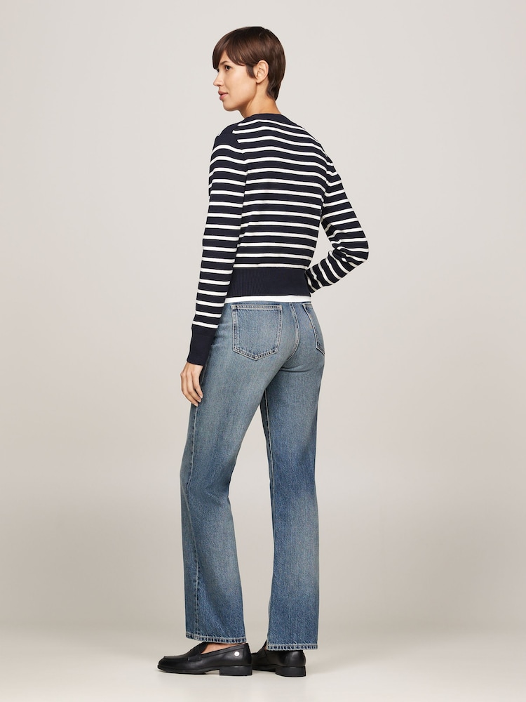 Tommy Hilfiger Blue Mini Stripe Cotton Crew Neck Cardigan - Image 2 of 5