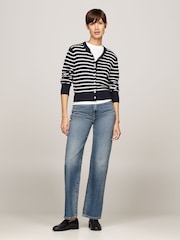 Tommy Hilfiger Blue Mini Stripe Cotton Crew Neck Cardigan - Image 3 of 5