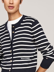 Tommy Hilfiger Blue Mini Stripe Cotton Crew Neck Cardigan - Image 4 of 5