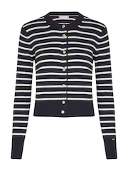 Tommy Hilfiger Blue Mini Stripe Cotton Crew Neck Cardigan - Image 5 of 5