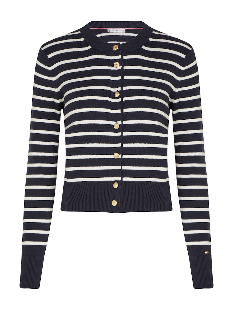 Tommy Hilfiger Blue Mini Stripe Cotton Crew Neck Cardigan - Image 5 of 5