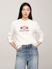 Tommy Hilfiger Cream Varsity Crest Crew Neck Jumper - Image 1 of 4