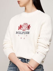 Tommy Hilfiger Cream Varsity Crest Crew Neck Jumper - Image 3 of 4