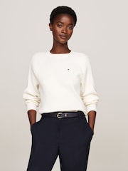Suéter de cuello redondo de ochos de algodón color crema de Tommy Hilfiger - Imagen 1 de 5