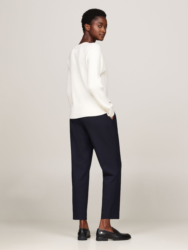Tommy Hilfiger Cream Cotton Cable Crew Neck Sweater - Image 4 of 5