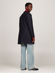Niebieski płaszcz dwurzędowy Tommy Hilfiger o dopasowanym kroju z domieszką wełny i stójką - Image 2 of 5