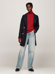 Niebieski płaszcz dwurzędowy Tommy Hilfiger o dopasowanym kroju z domieszką wełny i stójką - Image 3 of 5