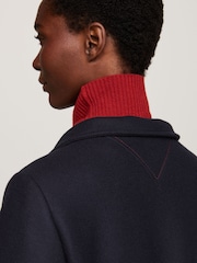 Niebieski płaszcz dwurzędowy Tommy Hilfiger o dopasowanym kroju z domieszką wełny i stójką - Image 4 of 5