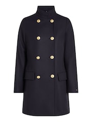 Niebieski płaszcz dwurzędowy Tommy Hilfiger o dopasowanym kroju z domieszką wełny i stójką - Image 5 of 5