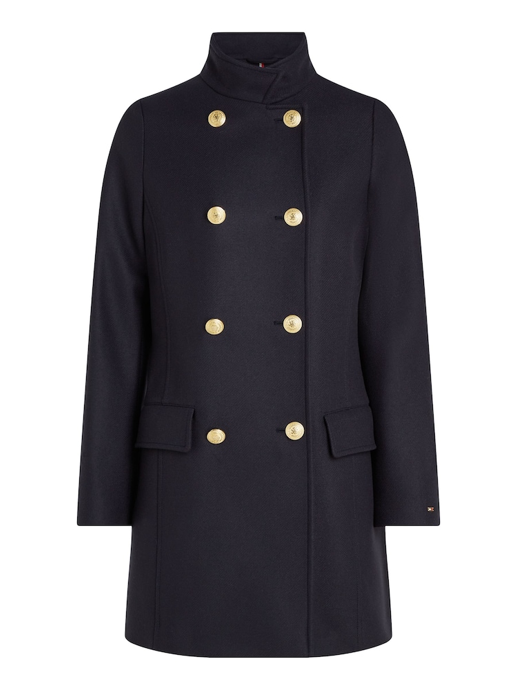Niebieski płaszcz dwurzędowy Tommy Hilfiger o dopasowanym kroju z domieszką wełny i stójką - Image 5 of 5