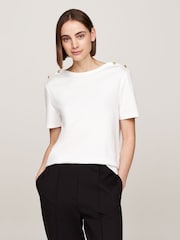 Tommy Hilfiger White Regular Fit Stripe Crew Neck Short Sleeved 100% Cotton T-Shirt - Image 1 of 5