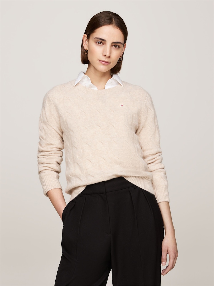 Tommy Hilfiger Nude Soft Wool Cable Crew Neck Jumper - Image 1 of 5