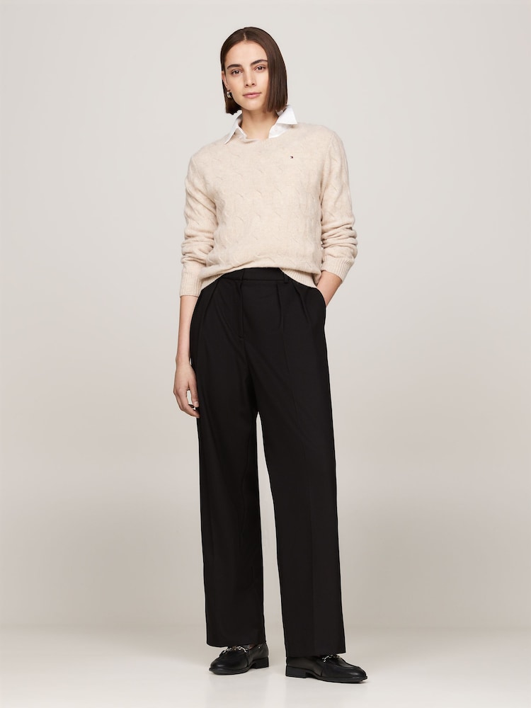 Tommy Hilfiger Nude Soft Wool Cable Crew Neck Jumper - Image 2 of 5