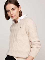 Tommy Hilfiger Nude Soft Wool Cable Crew Neck Jumper - Image 3 of 5
