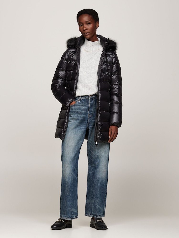 Tommy Hilfiger Black Tommy Hilfiger Gloss Down Tyra Brown Coat With Faux Fur - Image 2 of 5 Tommy Hilfiger Black Tommy Hilfiger Gloss Down Tyra Brown Coat With Faux Fur - Image 2 of 5