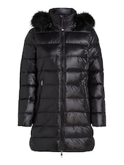 Черный - Tommy Hilfiger Глянцевое пуховое пальто Tyra коричневого цвета с искусственным мехом - Изображение 5 из 5