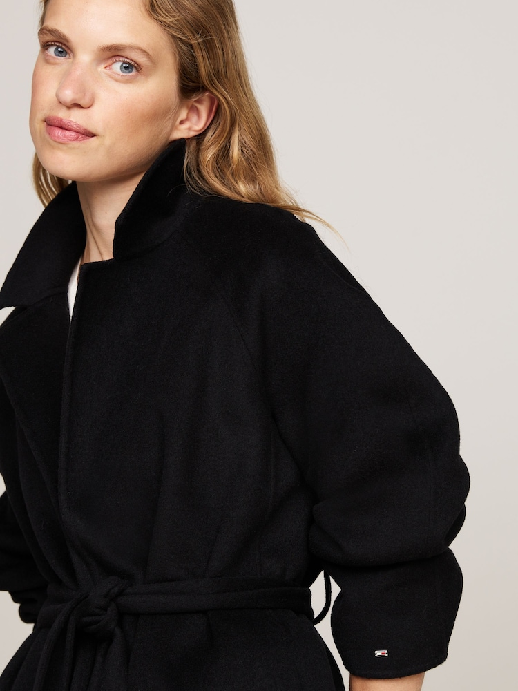 Tommy Hilfiger Black Regular Fit Wool Belted Coat - Image 2 of 4