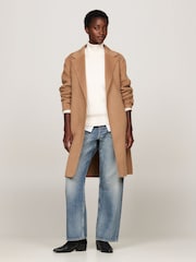 Tommy Hilfiger Brown Regular Fit Wool Belted Coat - Image 1 of 10