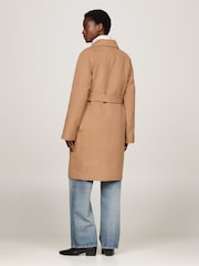 Tommy Hilfiger Brown Regular Fit Wool Belted Coat - Image 7 of 10