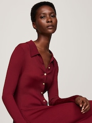 Tommy Hilfiger Red Gold Button Rib Long Sweat Dress - Image 2 of 5
