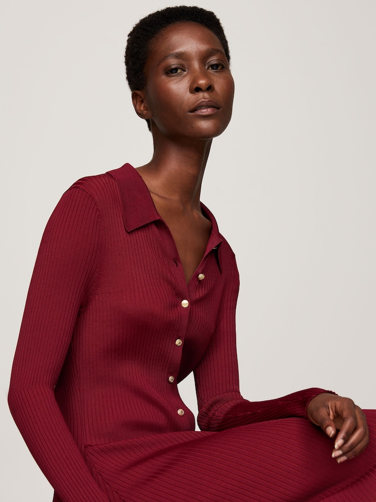 Tommy Hilfiger Red Gold Button Rib Long Sweat Dress - Image 2 of 5