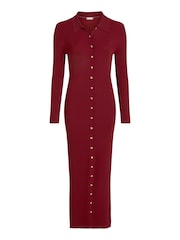 Tommy Hilfiger Red Gold Button Rib Long Sweat Dress - Image 5 of 5