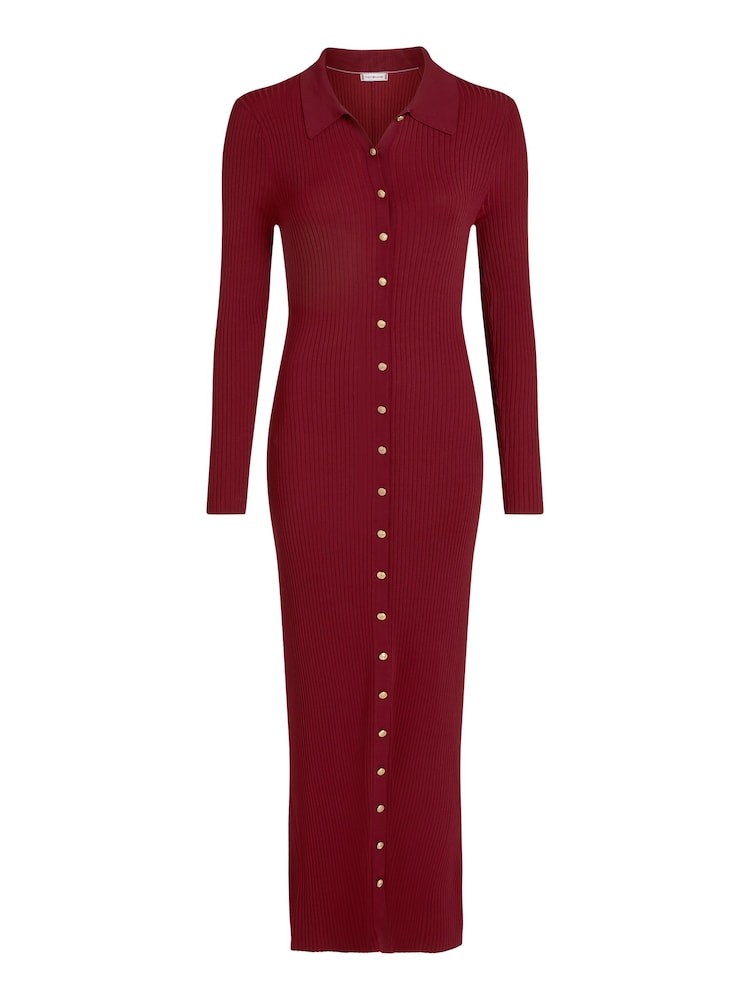 Tommy Hilfiger Red Gold Button Rib Long Sweat Dress - Image 5 of 5