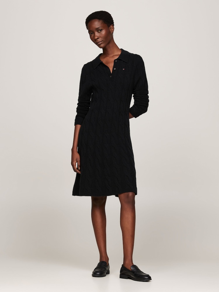 Tommy Hilfiger Soft Wool Cable Polo Sweater Black Dress - Image 1 of 5