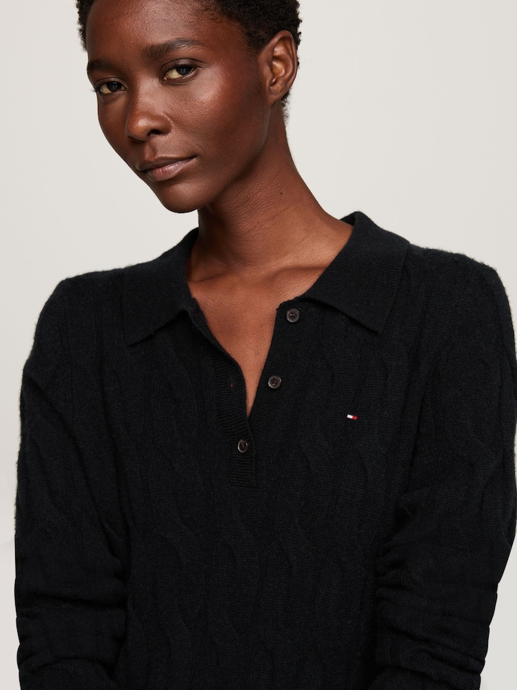 Tommy Hilfiger Soft Wool Cable Polo Sweater Black Dress - Image 2 of 5