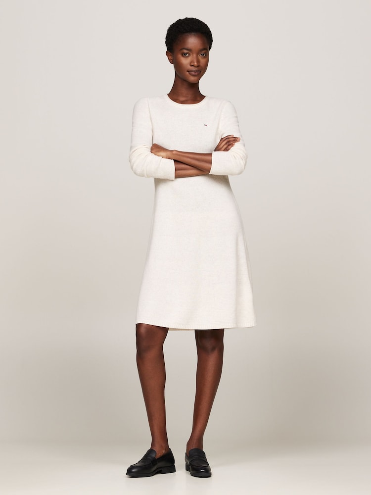 Tommy Hilfiger Soft Wool Flared Crew Neck Sweater Nude Dress - Image 1 of 5