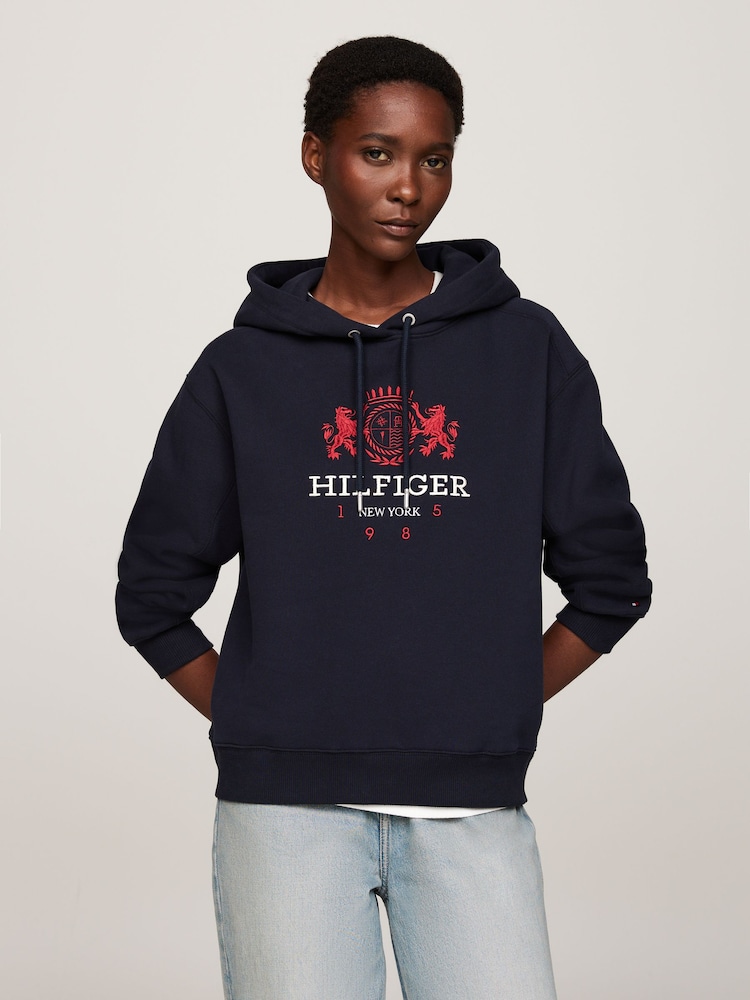 Tommy Hilfiger Regular Fit Blue Modern Varsity Crest Hoodie - Image 1 of 5