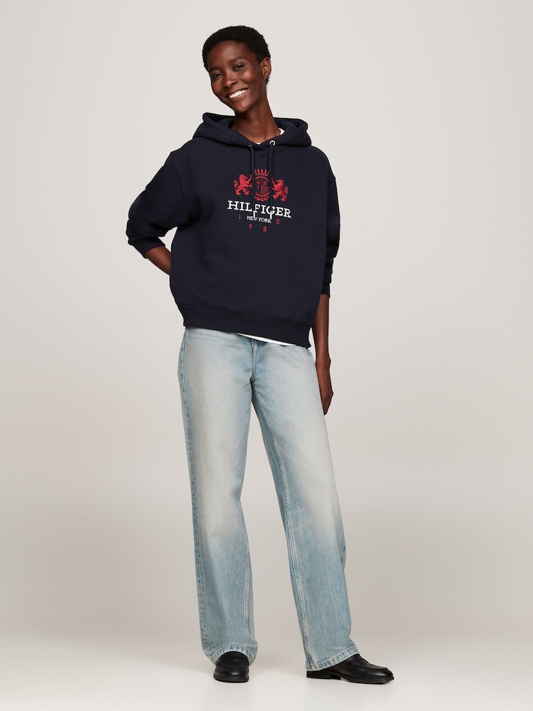 Tommy Hilfiger Regular Fit Blue Modern Varsity Crest Hoodie - Image 2 of 5