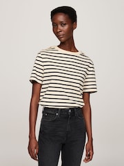 Tommy Hilfiger Nude Regular Fit Stripe Crew Neck Short Sleeved 100% Cotton T-Shirt - Image 1 of 5