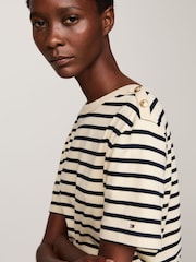 Tommy Hilfiger Nude Regular Fit Stripe Crew Neck Short Sleeved 100% Cotton T-Shirt - Image 3 of 5
